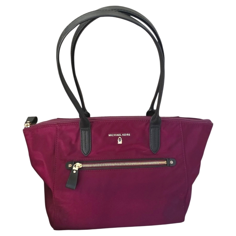 Michael Kors Cranberry Nylon Tote with Black Trim
